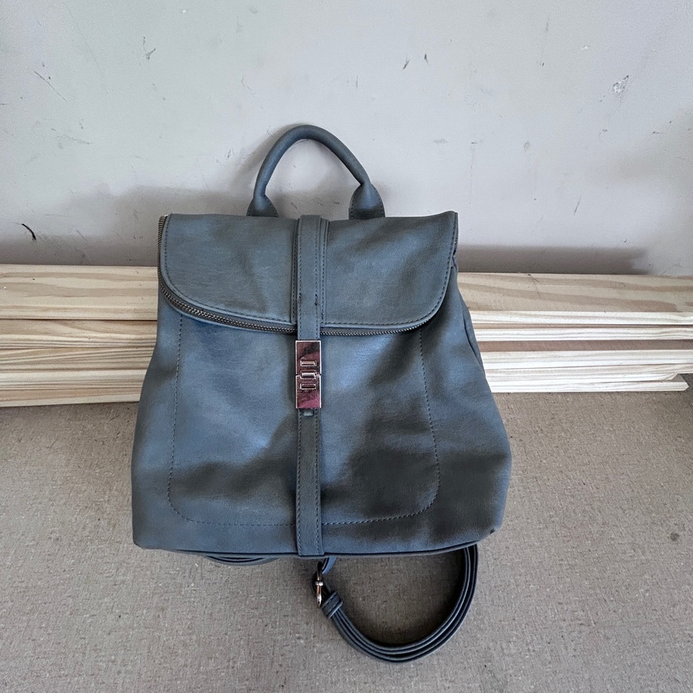 Miztique Gray Backpack with Fold-Over Flap and Top Handle